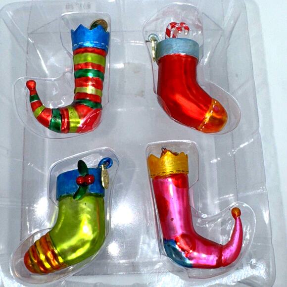 4 Department 56 Tiny Trimmings Christmas Stockings Glass Ornaments Mini 2" Dept - Picture 1 of 8